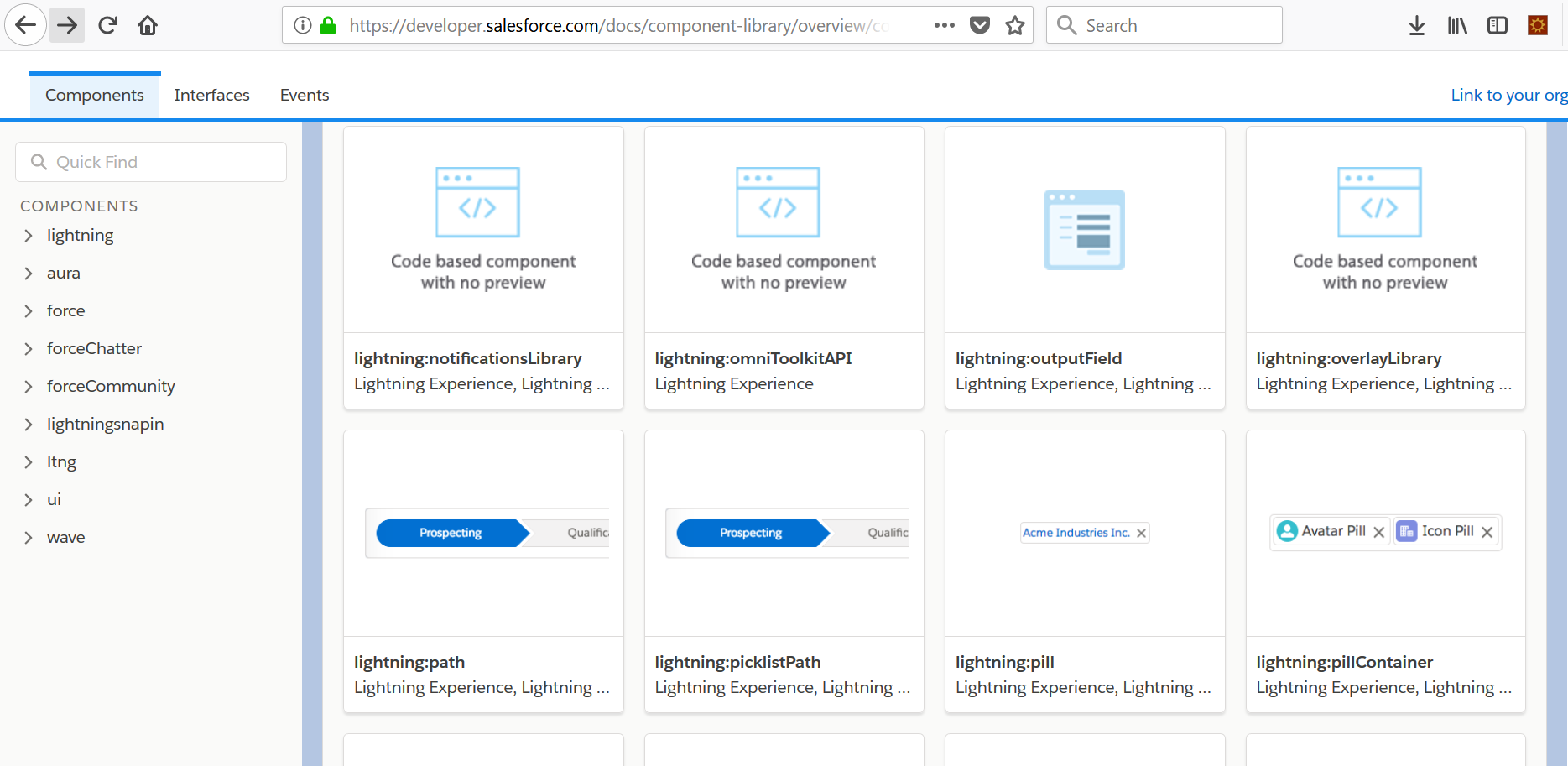 An image of  component library created by SalesForce